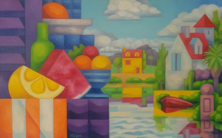&quot;Bodegón y Reflejos&quot;, óleo s / t, 51 x 82 cm.